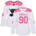 Wholesale Cheap Adidas Blues #90 Ryan O'Reilly White/Pink Authentic Fashion Women's Stitched NHL Jersey