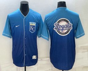 Wholesale Cheap Men\'s Kansas City Royals Big Logo Nike Blue Fade Stitched Jersey