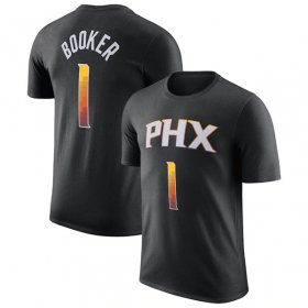 Wholesale Cheap Men\'s Phoenix Suns #1 Devin Booker Black 2022-23 Statement Edition Name & Number T-Shirt