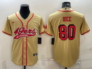 Wholesale Cheap Men's San Francisco 49ers #80 Jerry Rice Gold Color Rush With Patch Cool Base Stitched Baseball Jersey