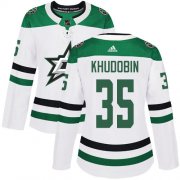 Cheap Adidas Stars #35 Anton Khudobin White Road Authentic Women's Stitched NHL Jersey