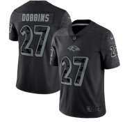 Wholesale Cheap Men's Baltimore Ravens #27 J.K. Dobbins Black Reflective Limited Stitched Football Jersey