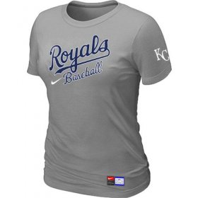 Wholesale Cheap Women\'s MLB Kansas City Royals Light Grey Nike Short Sleeve Practice T-Shirt