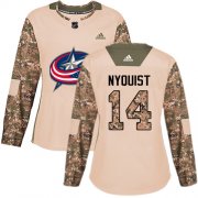 Wholesale Cheap Adidas Blue Jackets #14 Gustav Nyquist Camo Authentic 2017 Veterans Day Women's Stitched NHL Jersey