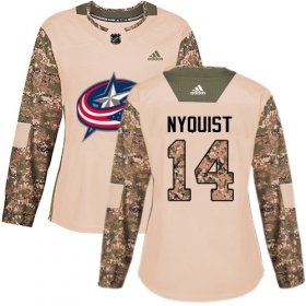 Wholesale Cheap Adidas Blue Jackets #14 Gustav Nyquist Camo Authentic 2017 Veterans Day Women\'s Stitched NHL Jersey