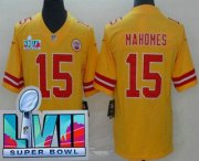 Wholesale Cheap Men's Kansas City Chiefs #15 Patrick Mahomes Limited Yellow Inverted Super Bowl LVII Vapor Jersey