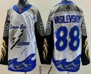 Wholesale Cheap Men's Tampa Bay Lightning #88 Andrei Vasilevskiy White 2022 Reverse Retro Authentic Jersey