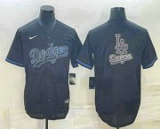 Wholesale Cheap Men's Los Angeles Dodgers Black Team Big Logo Cool Base Stitched Baseball Jersey1