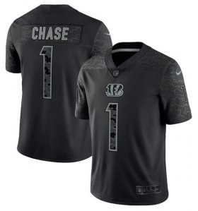 Wholesale Cheap Men\'s Cincinnati Bengals #1 Ja\'Marr Chase Reflective Limited Stitched Jersey