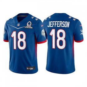 Wholesale Cheap Men\'s Minnesota Vikings #18 Justin Jefferson 2022 Royal NFC Pro Bowl Stitched Jersey