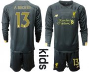 Wholesale Cheap Liverpool #13 A.Becker Black Goalkeeper Long Sleeves Kid Soccer Club Jersey