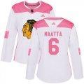 Wholesale Cheap Adidas Blackhawks #6 Olli Maatta White/Pink Authentic Fashion Women's Stitched NHL Jersey