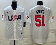 Wholesale Cheap Men's USA Baseball #51 Brady Singer 2023 White World Baseball Classic Stitched Jerseys