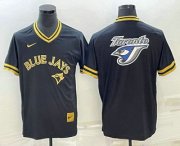 Wholesale Cheap Men's Toronto Blue Jays Big Logo Black Gold Nike Cooperstown Legend V Neck Jersey