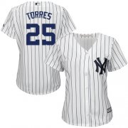 Wholesale Cheap Yankees #25 Gleyber Torres White Strip Home Women's Stitched MLB Jersey