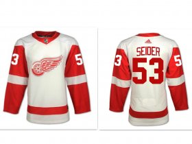 Wholesale Cheap Men\'s Detroit Red Wings #53 Moritz Seider White Away Hockey Stitched NHL Jersey