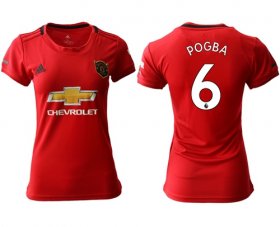 Wholesale Cheap Women\'s Manchester United #6 Pogba Red Home Soccer Club Jersey