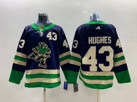 Wholesale Cheap Men\'s Vancouver Canucks #43 Quinn Hughes Navy 2022 Reverse Retro Stitched Jersey