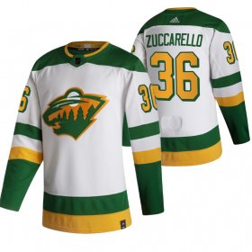 Wholesale Cheap Minnesota Wild #36 Mats Zuccarello White Men\'s Adidas 2020-21 Reverse Retro Alternate NHL Jersey