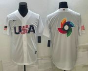 Wholesale Cheap Men's USA Baseball 2023 White World Baseball Big Logo With Patch Classic Replica Stitched Jersey