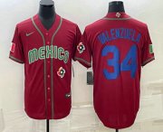 Wholesale Cheap Men's Mexico Baseball #34 Fernando Valenzuela 2023 Red Blue World Baseball Classic Stitched Jersey