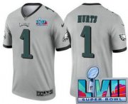 Wholesale Cheap Men's Philadelphia Eagles #1 Jalen Hurts Limited Gray Inverted Super Bowl LVII Vapor Jersey