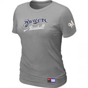 Wholesale Cheap Women's Milwaukee Brewers Nike Short Sleeve Practice MLB T-Shirt Light Grey
