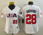 Wholesale Cheap Womens USA Baseball #28 Nolan Arenado Number 2023 White World Classic Replica Stitched Jersey