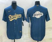 Wholesale Cheap Men's Los Angeles Dodgers Big Logo Navy Blue Pinstripe Stitched MLB Cool Base Nike Jersey2