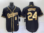 Wholesale Cheap Men's Los Angeles Dodgers Front #8 Back #24 Kobe Bryant Black Gold Cool Base Stitched Baseball Jersey