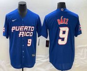 Wholesale Cheap Men's Puerto Rico Baseball #9 Javier Baez Number 2023 Blue World Baseball Classic Stitched Jerseys