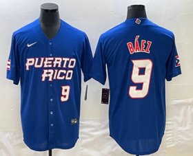 Wholesale Cheap Men\'s Puerto Rico Baseball #9 Javier Baez Number 2023 Blue World Baseball Classic Stitched Jerseys