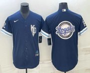 Wholesale Cheap Men's Kansas City Royals Big Logo 2022 Navy Blue City Connect Cool Base Stitched Jerseys