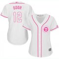 Wholesale Cheap Rangers #12 Rougned Odor White/Pink Fashion Women's Stitched MLB Jersey
