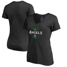 Wholesale Cheap Los Angeles Angels Majestic Women\'s Forever Lucky V-Neck T-Shirt Black