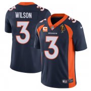 Wholesale Cheap Men's Denver Broncos #3 Russell Wilson Navy With C Patch & Walter Payton Patch Vapor Untouchable Limited Stitched Jersey