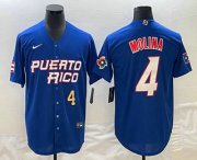 Wholesale Cheap Men's Puerto Rico Baseball #4 Yadier Molina Number 2023 Blue World Baseball Classic Stitched Jerseys