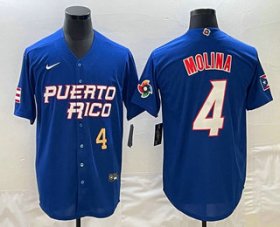 Wholesale Cheap Men\'s Puerto Rico Baseball #4 Yadier Molina Number 2023 Blue World Baseball Classic Stitched Jerseys
