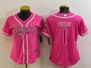 Wholesale Cheap Women's Chicago Bears #1 Justin Fields Pink With Patch Cool Base Stitched Baseball Jersey