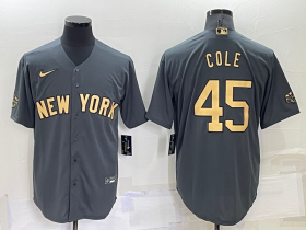 Wholesale Men\'s New York Yankees #45 Gerrit Cole Grey 2022 All Star Stitched Cool Base Nike Jersey