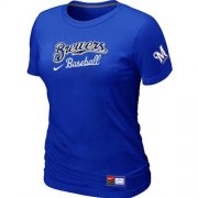 Wholesale Cheap Women's Milwaukee Brewers Nike Short Sleeve Practice MLB T-Shirt Blue
