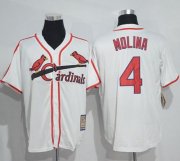 Wholesale Cheap Mitchell And Ness Cardinals #4 Yadier Molina White Throwback Stitched MLB Jersey