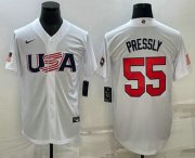 Wholesale Cheap Men's USA Baseball #55 Ryan Pressly 2023 White World Baseball Classic Stitched Jerseys