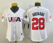 Wholesale Cheap Women's USA Baseball #28 Nolan Arenado 2023 White World Classic Replica Stitched Jerseys