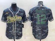 Wholesale Cheap Men's Green Bay Packers #12 Aaron Rodgers Grey Green Camo With Patch Cool Base Stitched Baseball Jersey