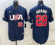 Wholesale Cheap Men's USA Baseball #28 Nolan Arenado Number 2023 Navy World Baseball Classic Stitched Jersey