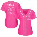 Wholesale Cheap Angels #29 Rod Carew Pink Fashion Women's Stitched MLB Jersey