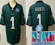 Wholesale Cheap Youth Philadelphia Eagles #1 Jalen Hurts Limited Green Super Bowl LVII Vapor Jersey