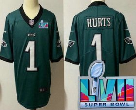 Wholesale Cheap Youth Philadelphia Eagles #1 Jalen Hurts Limited Green Super Bowl LVII Vapor Jersey