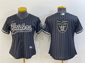 Wholesale Cheap Women\'s Las Vegas Raiders Black Team Big Logo With Patch Cool Base Stitched Baseball Jersey(Run Small)